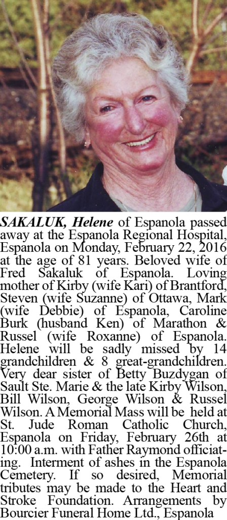 Sakaluk Helen Obituary Pre Colour March 1-2016