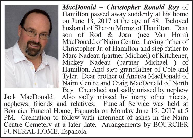 Obituary Christopher Ronald Roy MacDonald Colour June 27-2017