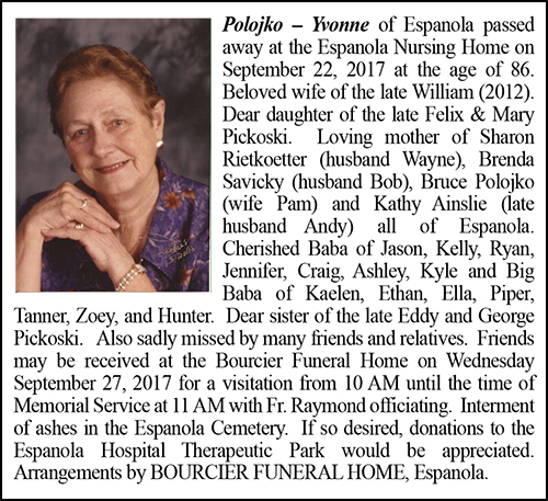 Obituary - Polojko Yvonne October 3-2017