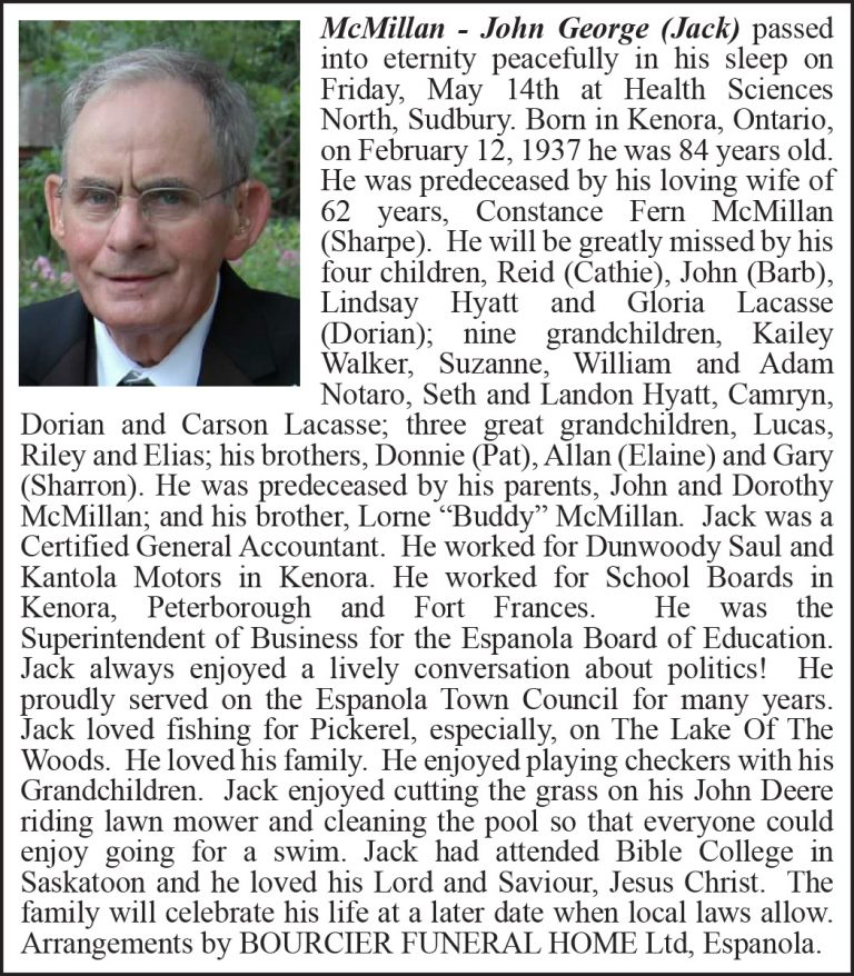 Obituary Jack McMillan Around and About